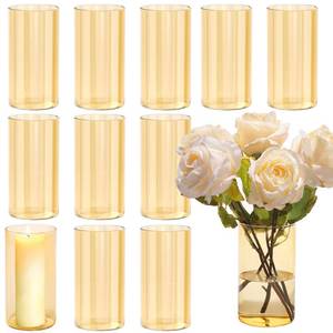 lot 48218 image: TBWIND 12pcs Glass Gold Amber Cylinder Vases for Centerpieces, 6 Inch Champagne Flower Vases for Wedding Decorations, Indoor Home Decor, Hurricane Candle Holder for Table Shelf, Party
