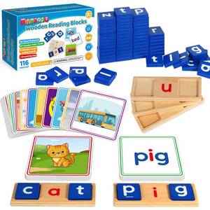 lot 48220 image: Learning Toys for 3 4 5 Years Old Kids - 116Pcs Short Vowel Letters Sorting Spelling Reading Toy Set with Double-Sided Flash Cards, Preschool Kindergarten Learning Activities Toy for Boys Girls