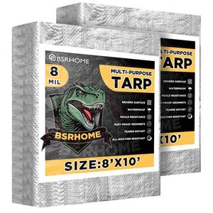lot 48227 image: Tarps Waterproof 8x10 Feet, 2 Pack Heavy Duty Silver Tarp Cover 8 Mil Thick, Resistant Plastic Tarpaulin with Metal Grommets, Outdoor Tent Cover for Emergency Rain