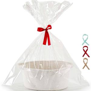 lot 55040 image: Happyiren Small Gift Basket with Gift Wrap Cellophane Bag and Ribbons, Gift Baskets for Christmas Thanksgiving Birthday Baby Shower Raffle Burr, - Rope Decorative Storage Organizer Container