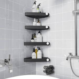 lot 55047 image: Sotfamily Plastic Shower Caddy Corner (For 90° Only), 4 Pack Adhesive Corner Shower Shelves for Bathroom Organizers and Storage, Black