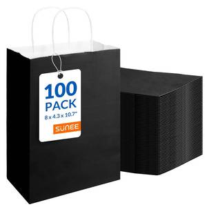 lot 55796 image: SUNEE Gift Bags with Handles 8x4.3x10.7, 100 Pcs Paper Bags Medium Size Bulk for Gift Wrapping, Retail, Party Favors and Small Business - Black
