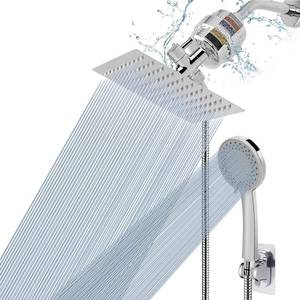 lot 55797 image: NearMoon Filtered Shower Head, High Pressure 8 Square, 5 settings Handheld Rain Shower Filter Combo with Self-adhesive Holder1.5M Hose -1 Replaceable Filter Cartridge (Chrome Finish)