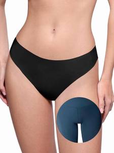lot 4799 image: LUCKMEEY Cotton Thongs for Women Seamless Thongs for Women No Show Thong Panty Liners Workout G-String Thongs Underwear All Black Large