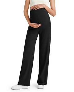 lot 4803 image: G4Free Maternity Yoga Pants Wide Leg Palazzo Pants High Waist Over The Bump Pregnancy Trousers for Work and Active (Black,S,Regular)