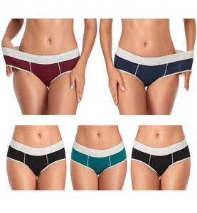 lot 4817 image: dorcastimo Womens Underwear Cotton Hipster Panties for Women Mid Rise Underwear Soft Full Coverage Briefs 5 Pack(Large, BlackDeep RedDeep BlueGreenBlack)