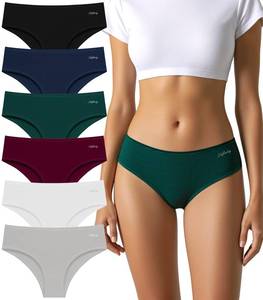 lot 4819 image: DHFBABY Womens Underwear Cotton Panties Soft Low Waist Hispter Breathable Stretch Ladies Bikini Underwear 6 Pack Large