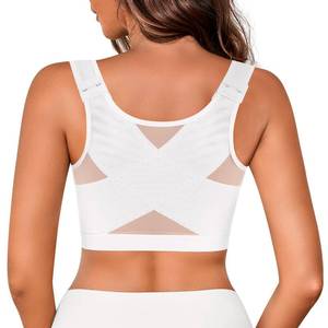 lot 4822 image: J-pone Front Closure Posture Bras Womens Bras No Underwire Full Support Wireless Back Support Full Coverage Bra Comfort Unpadded with Nipple Covers, White XL