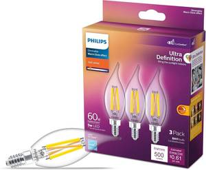 lot 4826 image: PHILIPS LED 40W BA11 E12 Base 3-Pack Ultra Definition Soft White (2700K) 300 Lumen (3.5W  40W) Dimmable Frosted Flicker-Free Candelabra Light Bulbs