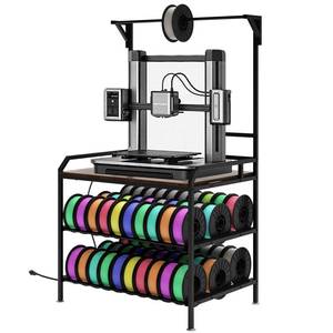lot 4834 image: RCZSCBK 3D Printer Table with Wall Stabilizing Kit - Heavy Duty Floor Stand & Filament Storage, Locking Clips Anti-Tip Design for in Garage Office Workshop (Black) Retail- $95