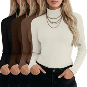 lot 4838 image: Huukeay 4 Packs Womens Turtleneck Tops Long Sleeve Shirts Mock Turtleneck Basic Tees Lightweight Slim Fit Casual Undershirt(Cream, Brown, Coffee, Black,Small)
