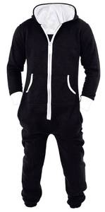 lot 4862 image: Mens Jumpsuit Non Footed Pajama Unisex One Piece Playsuit Adult Onesie With Hood Black M