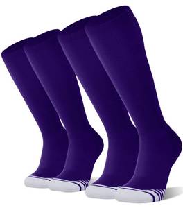 lot 4872 image: FITRELL 2 Pack Baseball Soccer Softball Socks for Kids Youth Men & Women Over-the-Calf Knee High Socks Sports Tube, nfl, Purple, Medium