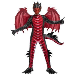 lot 4910 image: Spooktacular Creations Halloween Kids Red and Black Dragon Costume, Boys Dragon Wings, Tail and Mask Set for Halloween Dress Up-M(8-10yr)