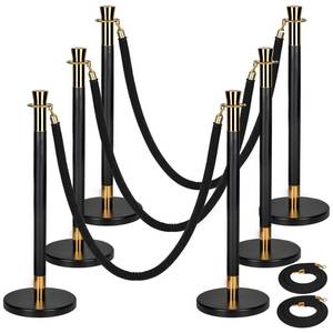 lot 4911 image: 6 Pack Black&Gold Stainless Steel Stanchion Post and 5 Pack 5 FT Black Velvet Ropes and Stanchion Poles Set Crowd Control Barriers with Fillable Base Used for Party Wedding Theaters Red Carpet Retail $110