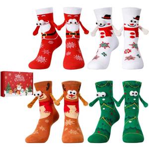lot 4914 image: scenicamp 4 Pairs Funny Christmas Socks Magnetic Holding Hands Socks Novelty Christmas Stocking Stuffers Xmas Secret Santa Gag Gifts for Women Men Couples