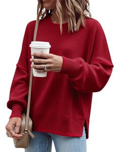 lot 4916 image: Saodimallsu Womens Fall Crew Neck Sweater Long Sleeve Color Block Sweaters Loose Casual Knit Pullover Tops Burgundy, Medium