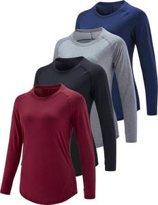 lot 4923 image: 4-Pack Womens Long Sleeve Athletic Tops with Thumb Holes Dry Fit Active Crewneck Workout Tees (Size 8, Medium)