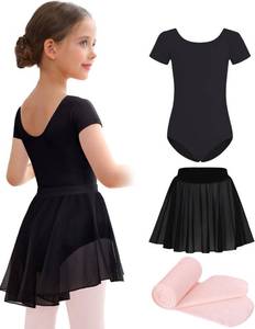 lot 4925 image: Mecceos Ballet Leotards with Skirt Tights Combo for Toddler Girls Dance Short Sleeve Leotard Ballerina Dresses Outfits (Black, 10-12 Years, MEAM-321)