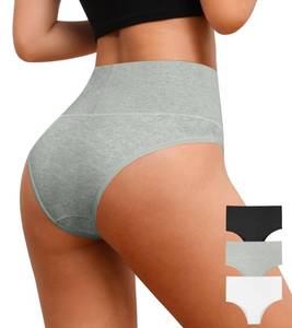 lot 4936 image: ASIMOON Tummy Control Underwear for Women High Waisted Bikini Cotton Panties Ladies No Muffin Stretch Cheeky Panty 3 Pack Medium