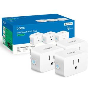 lot 4943 image: TP-Link Tapo Matter Supported Smart Plug Mini, Compact Design, 15A1800W Max, Super Easy Setup, Works with Apple Home, Alexa &amp Google Home, UL Certified, 2.4G Wi-Fi Only, White, Tapo P125M(3-Pack)