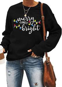 lot 4963 image: Christmas Sweatshirt Women Merry and Bright Christmas T-Shirt Funny Xmas Lights Blouse Tops Holiday Shirts(Black, M)