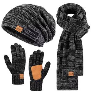 lot 4964 image: Mens Hat Gloves Scarf Set Winter, Thick Thermal Fleece Lined Slouchy Beanie Long Scarf Touchscreen Gloves, 3 in 1 Warm Set for Cold Weather(Mix-Black)