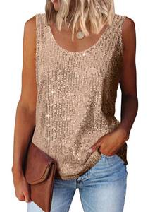 lot 4972 image: MLEBR Womens Tanks Summer Fashion 2025 Sequin Blouses Scoop Neck Sequin Sparkle Glitter Tops Sleeveless Tanks Tops Shirts Gold XXL
