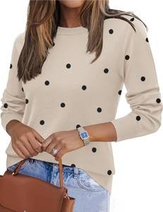 lot 4974 image: Zeagoo Womens 2026 Fall Sweaters Long Sleeve Tops Classic Crew Neck Pullover Sweaters Loose Dressy Polka Dot Basic Tops XL