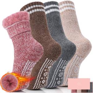 lot 2066 image: HUGSWEET Thermal Slipper Socks, Anti Slip Hospital Socks Women Winter Soft Warm Cozy Fluffy Plush Grip Socks For Christmas 4 Pairs(Multicolor-D1) - Retail $28