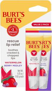 lot 2068 image: Burts Bees Rescue Lip Relief for Valentines Day, Watermelon & Berry Medley, Hydrating Lip Balm for Dry Cracked Lips, with Responsbily Sourced Beeswax and Shea Butter, Natural Origin, 2 Pack, 0.35oz - Retail $9