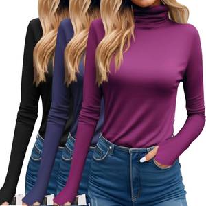 lot 2070 image: Riyiper 3 Pack Womens Turtleneck Shirts, Long Sleeve Slim Undershirts Lightweight Thumb Holes T Shirts Basic Active Tops (Black, Dark Blue, Purplish Red,Small) - Retail $16