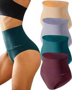 lot 2073 image: FINETOO Seamless Underwear for Women High Waisted Tummy Control Panties No Show Nylon Womens Briefs 4 Pack S-XXXL - Retail $25