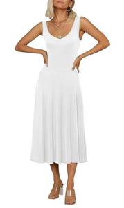 lot 2074 image: Urban CoCo Womens Sleeveless Solid Flared Midi Dress with Pockets (XL, White) - Retail $20