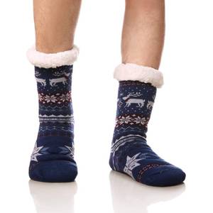 lot 2075 image: DoSmart Mens Winter Thermal Fleece Lining Knit Slipper Socks Soft Warm Cozy Fuzzy Fluffy Christmas Non Slip Socks (Color Blue) - Retail $10