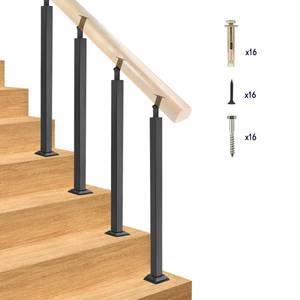 lot 2095 image: Yolanda 4pcs Black Railing Post Kit, Metal Stair Post, Indoor Outdoor Metal Deck Railing Sprindles, 270° Adjustable for Porch, Concrete, Wooden Steps (33.46IN) - Retail $130