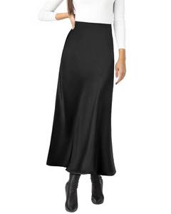 lot 2096 image: Amy Babe Womens Satin Silky High Waist Maxi Skirt Elegant Elastic Waistband A Line Long Skirts (Black, Medium) - Retail $35