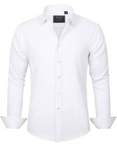 lot 2097 image: J.VER Mens Dress Shirts Solid Long Sleeve Stretch Wrinkle-Free Formal Shirt Business Casual Button Down Shirts White Small - Retail $20