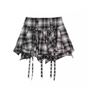 lot 2121 image: Pleated Skirts for Women Plaid Skirt Punk Goth Y2k Emo Skirt High Waisted A-line Flare Mini Skirts Black 2X - Retail $20
