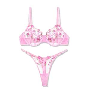 lot 2126 image: VORIXIA Lingerie Sexy Bra and Panty Set for Women See Through Sheer Underwear Cute Exotic Foral Embroidery Babydoll Suit(PINK-XL) - Retail $19