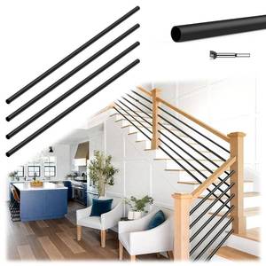 lot 2130 image: Wqeya 5 Pack 6 FT x 58 inch Iron Horizontal Balusters for Staircase Interior, Round Stair Balusters with Drill Bit, Matte Black Hollow Spindles for Staircase Indoor Lofts Hallway - Retail $76