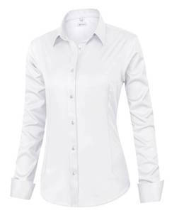 lot 2135 image: siliteelon Womens Classic-Fit Dress Shirts Long Sleeve Button Down Wrinkle-Free Stretch Solid Casual Work Office Blouse Top White Large - Retail $19