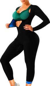 lot 2136 image: LMCOB Full Body Sauna Suit for Women Waist Trainer Sweat Jumpsuit Waist Trainers Workout Sauna Suits Women(LYBH70023-01-XXL) - Retail $25