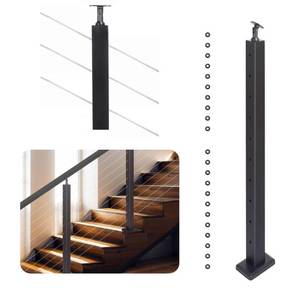 lot 2140 image: Sidasu 36 Stair Post 30°-Drilled Side Cable Railing Stainless Steel Adjustable Line Angle Post Black Stair Railing System kit,P03-Matte Black Finish - Retail $50