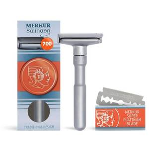 lot 2143 image: MERKUR FUTUR 700 Adjustable Double Edge Safety Razor - Matte Chrome, Adjustable Razor With Dial, Made in Germany, Plastic-Free, Snap-On Cap Design, Straight Bar