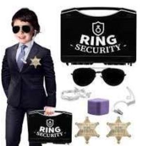 lot 2148 image: Huwane Ring Security Wedding Ring Bearer Gifts Box Set Include Ring Security Badges, Acoustic Earpiece Tube, Rings Bearer Sunglass, Wedding Rings Box with 2 Rings&nbsp