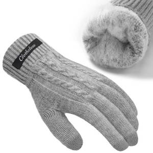 lot 2150 image: Clothclose Thicken Winter Gloves Women Knit Wool Warm Gloves for Women Touchscreen Thermal Gloves Fleece lined Elastic Womens Winter Gloves, Grey&nbsp