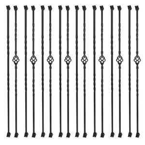 lot 2164 image: Sidasu 16-Pack Wrought Iron Balusters for Staircase, Hollow Single Basket with Double Twist 12 Square Metal Balusters with 32Pcs Baluster Swivel Shoes  - Retail $97