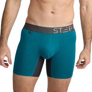 lot 2187 image: STEP ONE Mens Boxers Shorts, 1 Pair, Anti Chafing Underwear for Men, Moisture-Wicking Boxer Shorts with 3D Pouch Teal and Grey Large - Retail $16