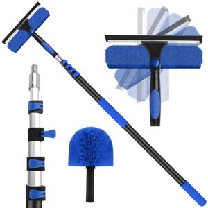 lot 2201 image: 26FT Window Washing Kit with Extension Pole,High Reach Duster Kit,Cobweb Duster with 5-20FT Telescoping Pole,2 in 1 Window Cleaning Squeegee Kit for Outdoor and Indoor Cleaning (NO SQUEEGEE) - Retail $60